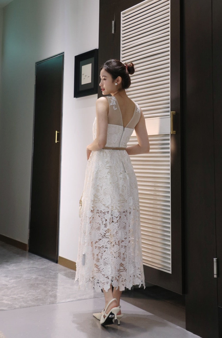 Embroidered Lace Trimmed Sleeveless Dress WD81803