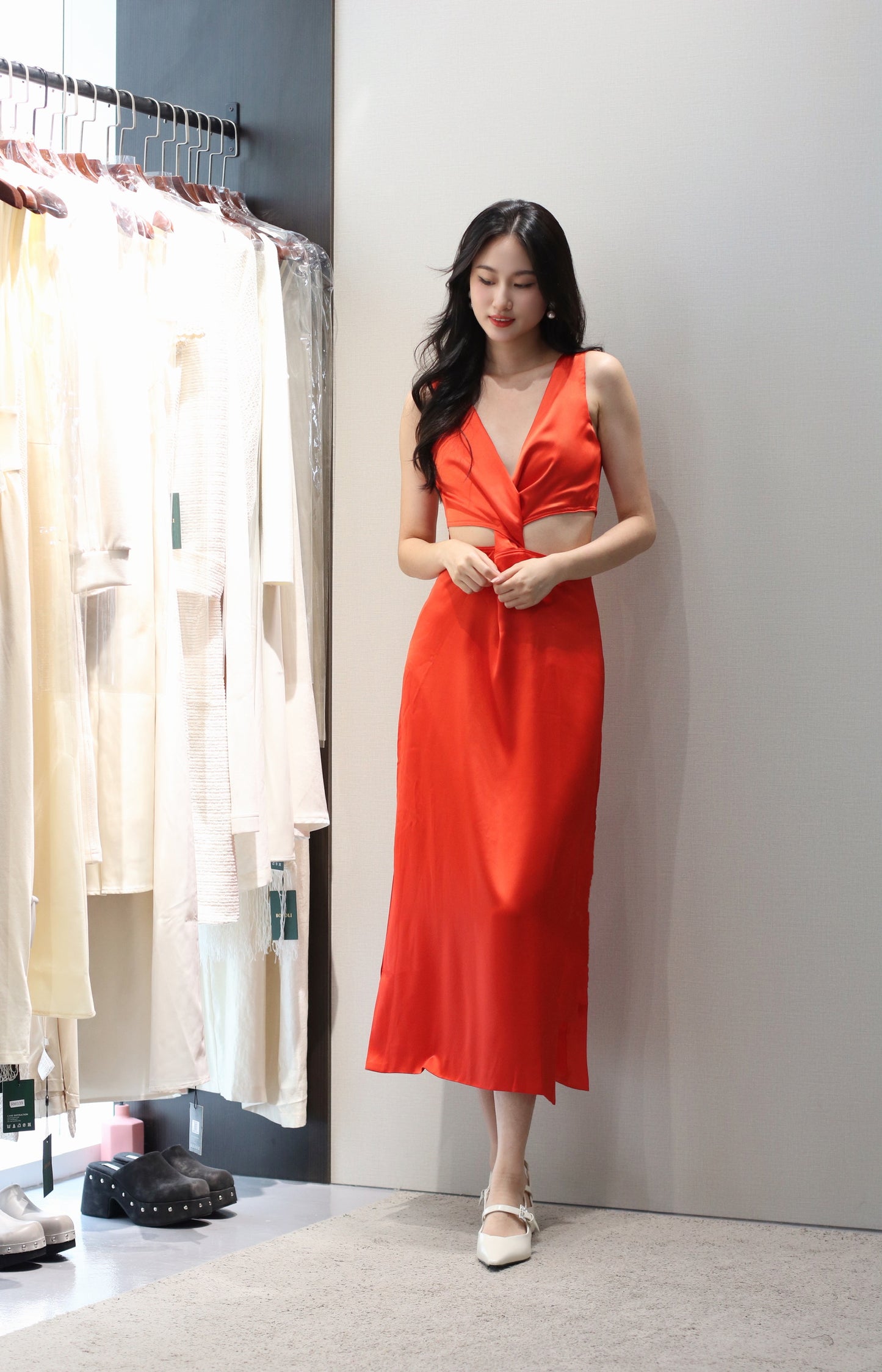 Deep V-Neck Satin Dress WD83328