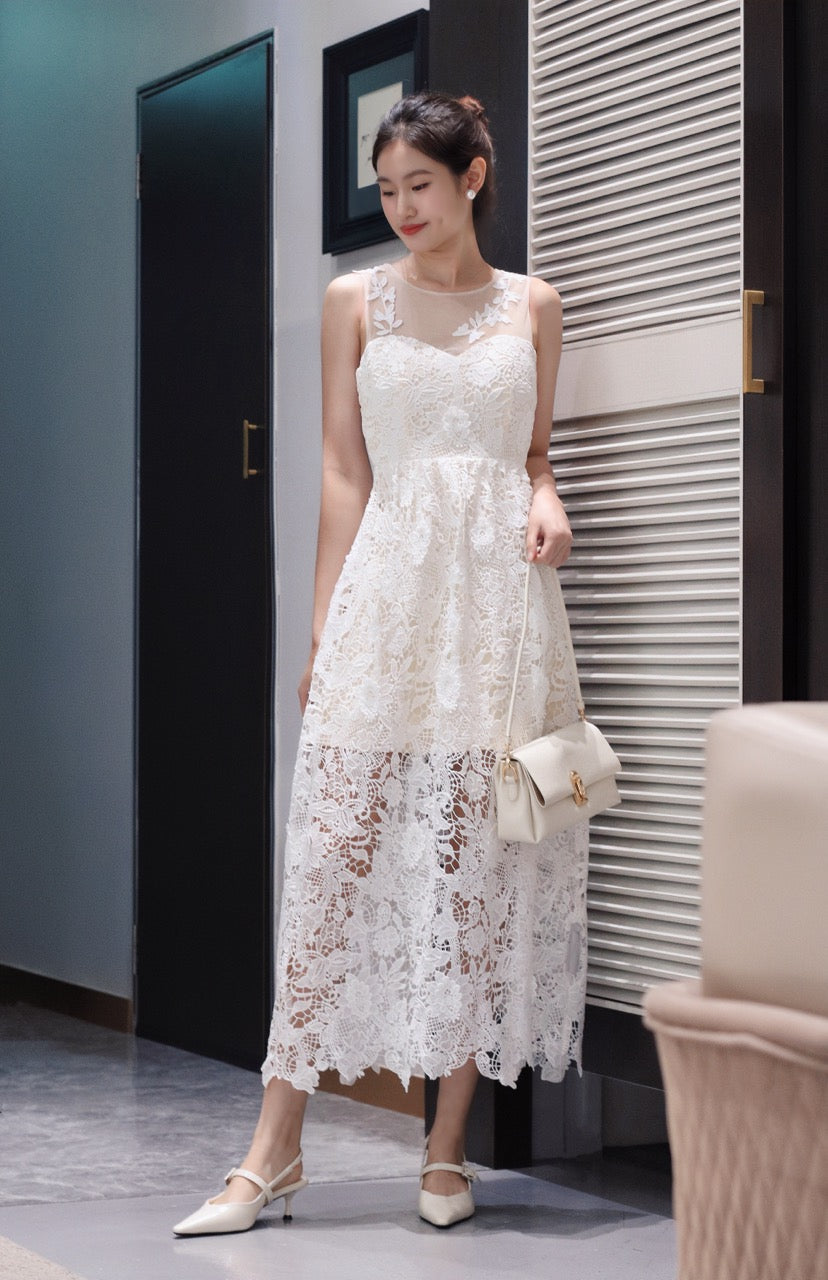 Embroidered Lace Trimmed Sleeveless Dress WD81803