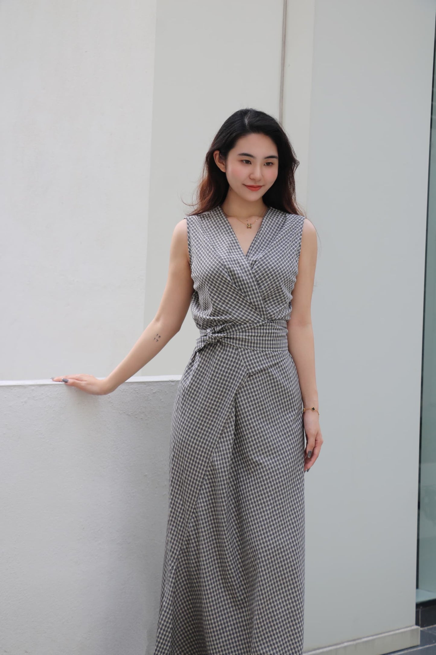 Plaid Wrap Front Dress BD233476