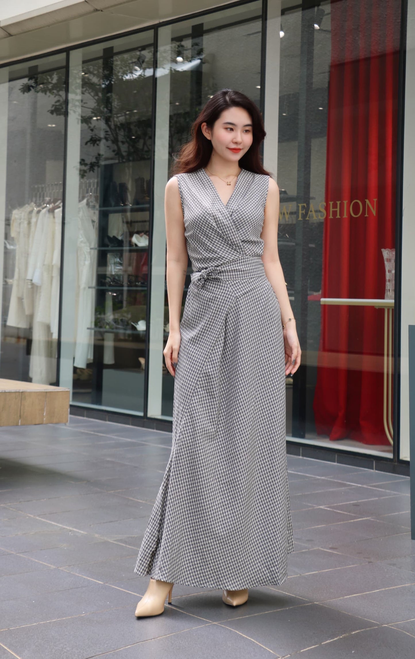 Plaid Wrap Front Dress BD233476