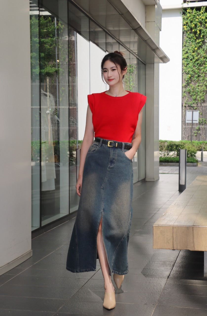 Solid Sleeve Colours Knitted Tee WT6980