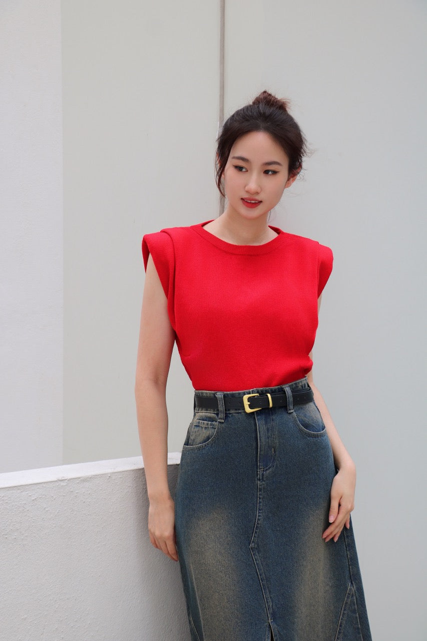 Solid Sleeve Colours Knitted Tee WT6980