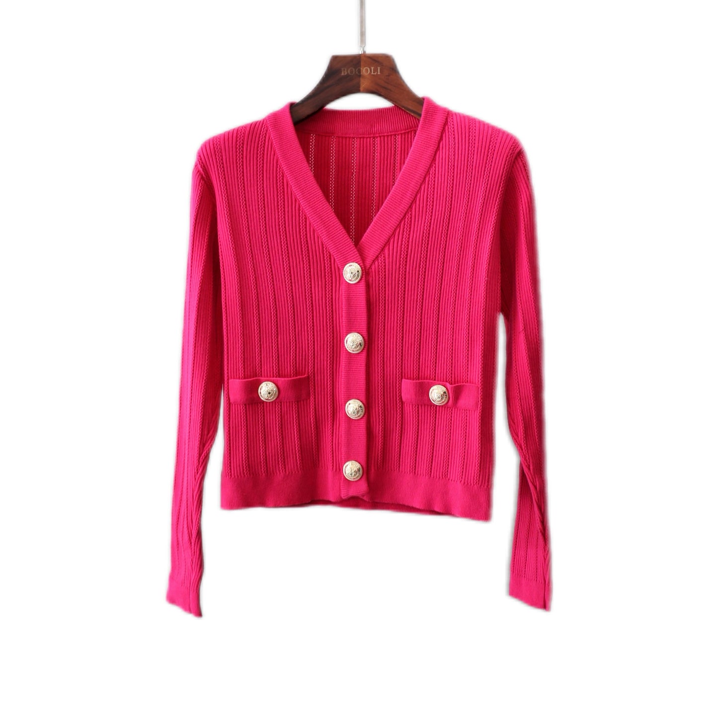 Golden Button Knitted Jacket BT6332