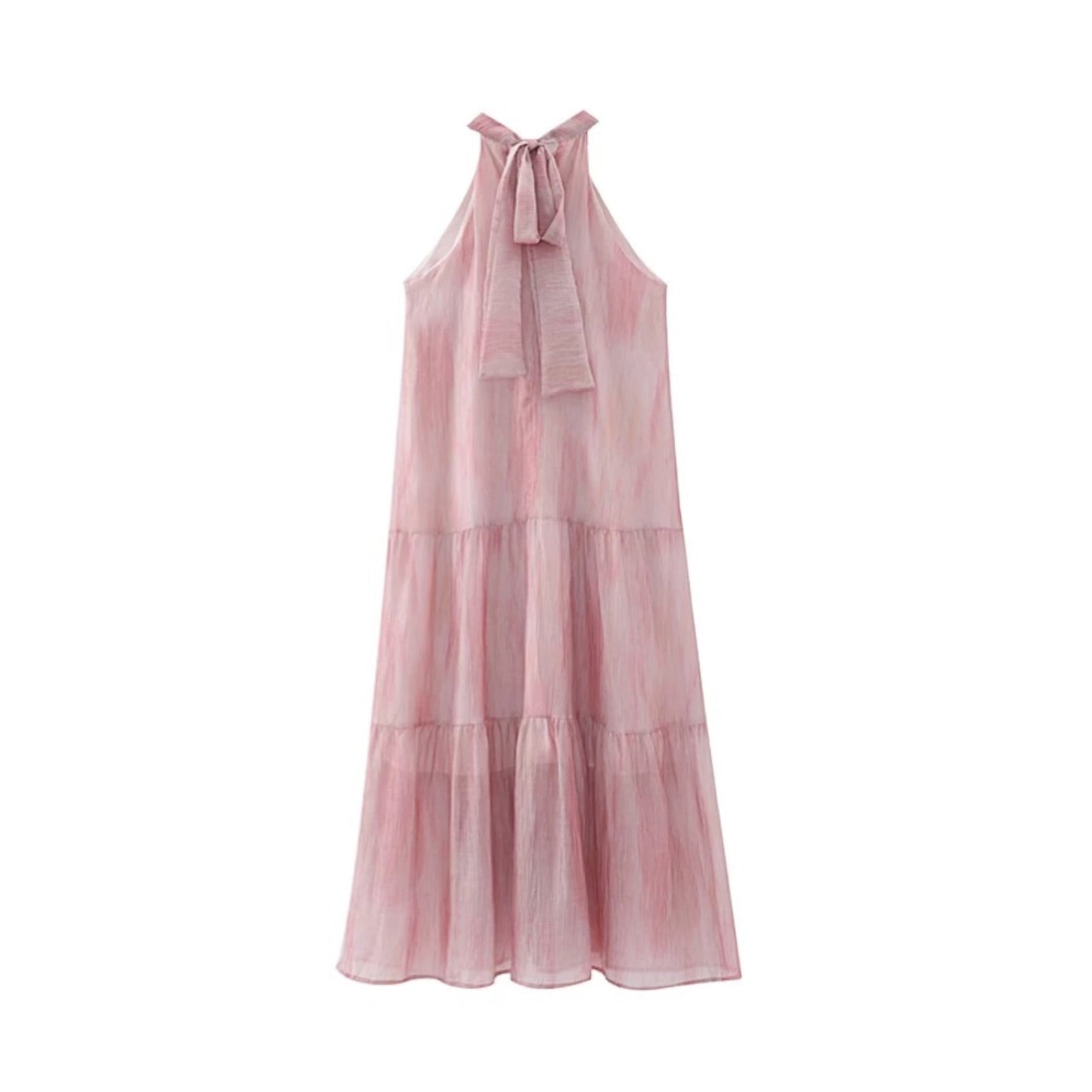 Summer Pink Embossed Details Sleeveless Dress WD78113