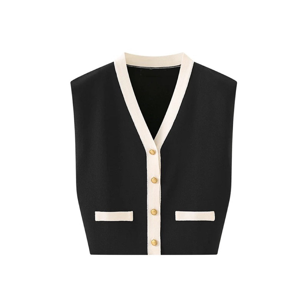 Gold Button Sleeveless Knit Top BT53320