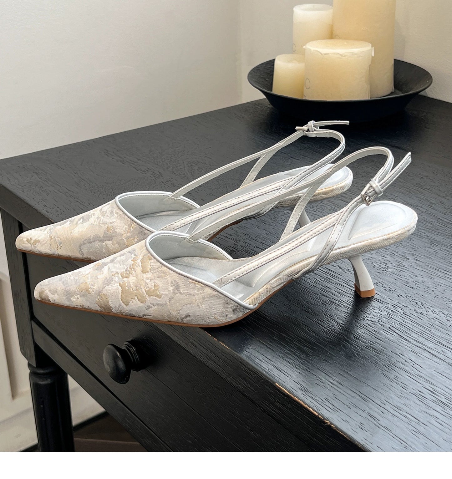 Secret Garden Embroidery Slingback Heels