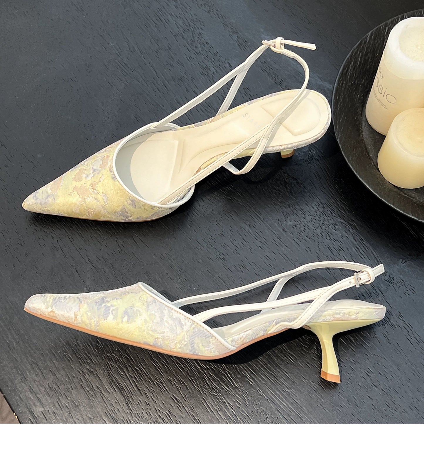 Secret Garden Embroidery Slingback Heels