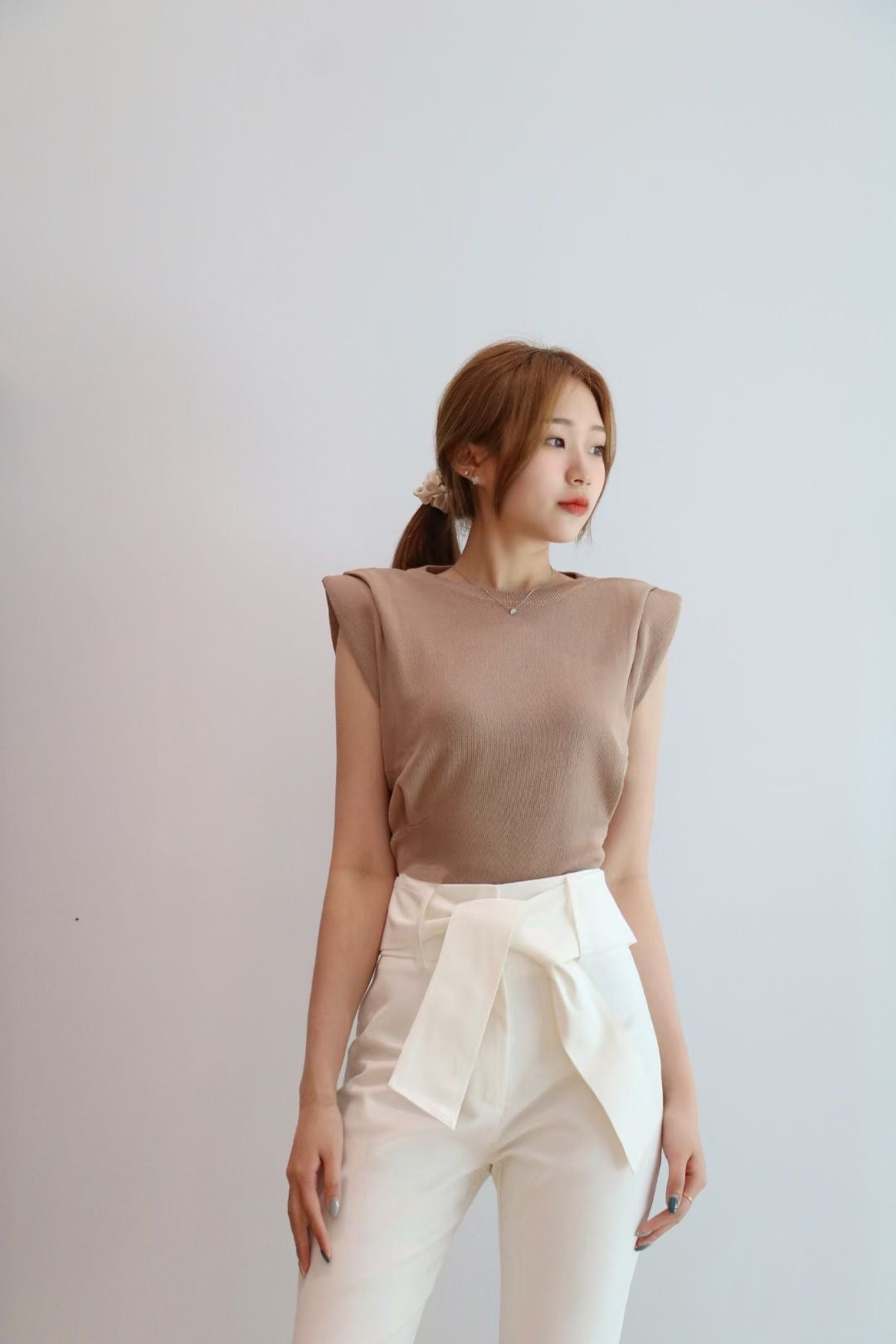 Solid Sleeve Colours Knitted Tee WT6980