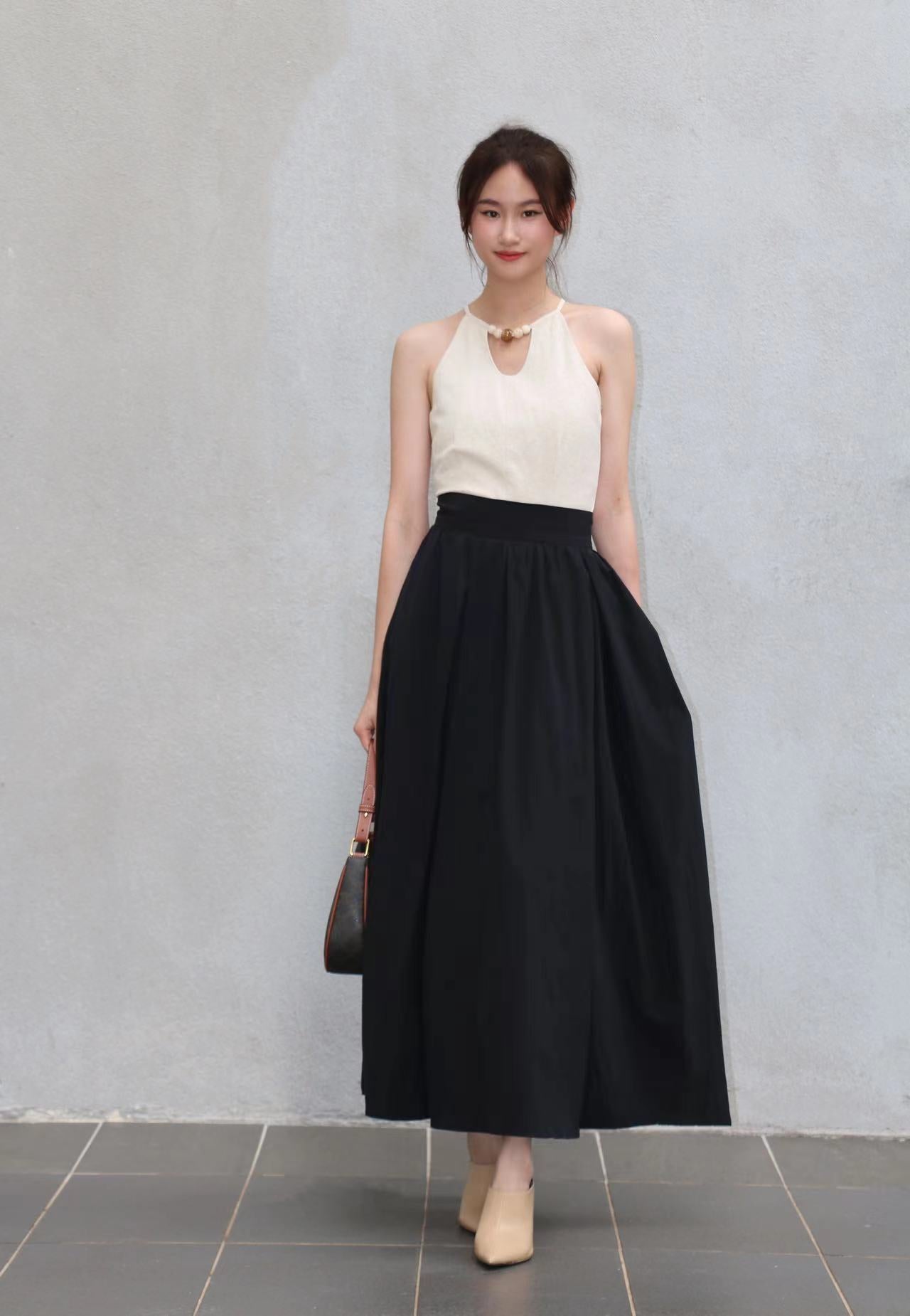 Linen Marble Ball Collar Top W55441