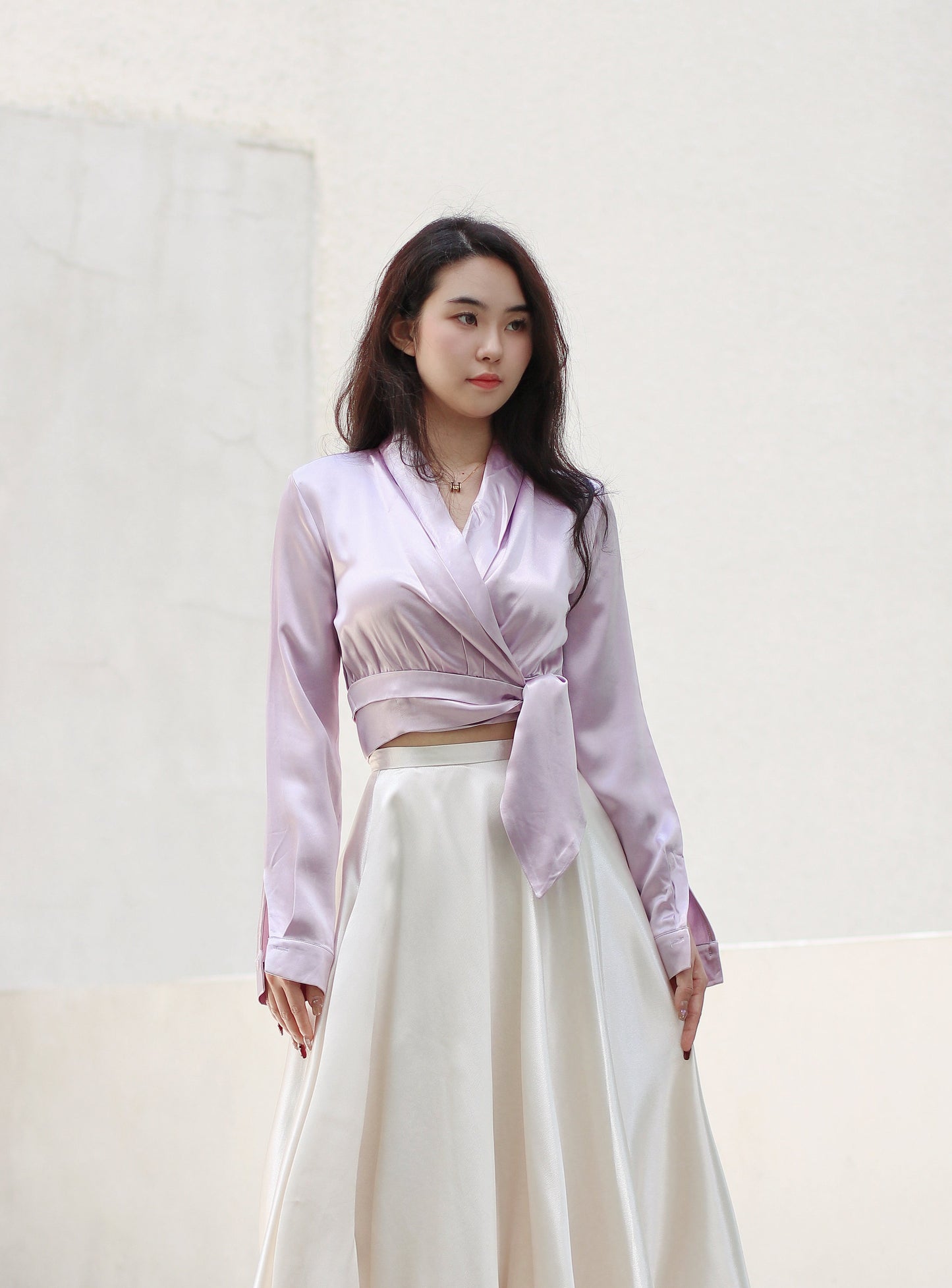Purple Silk Top with Ribbon Tie BCT369