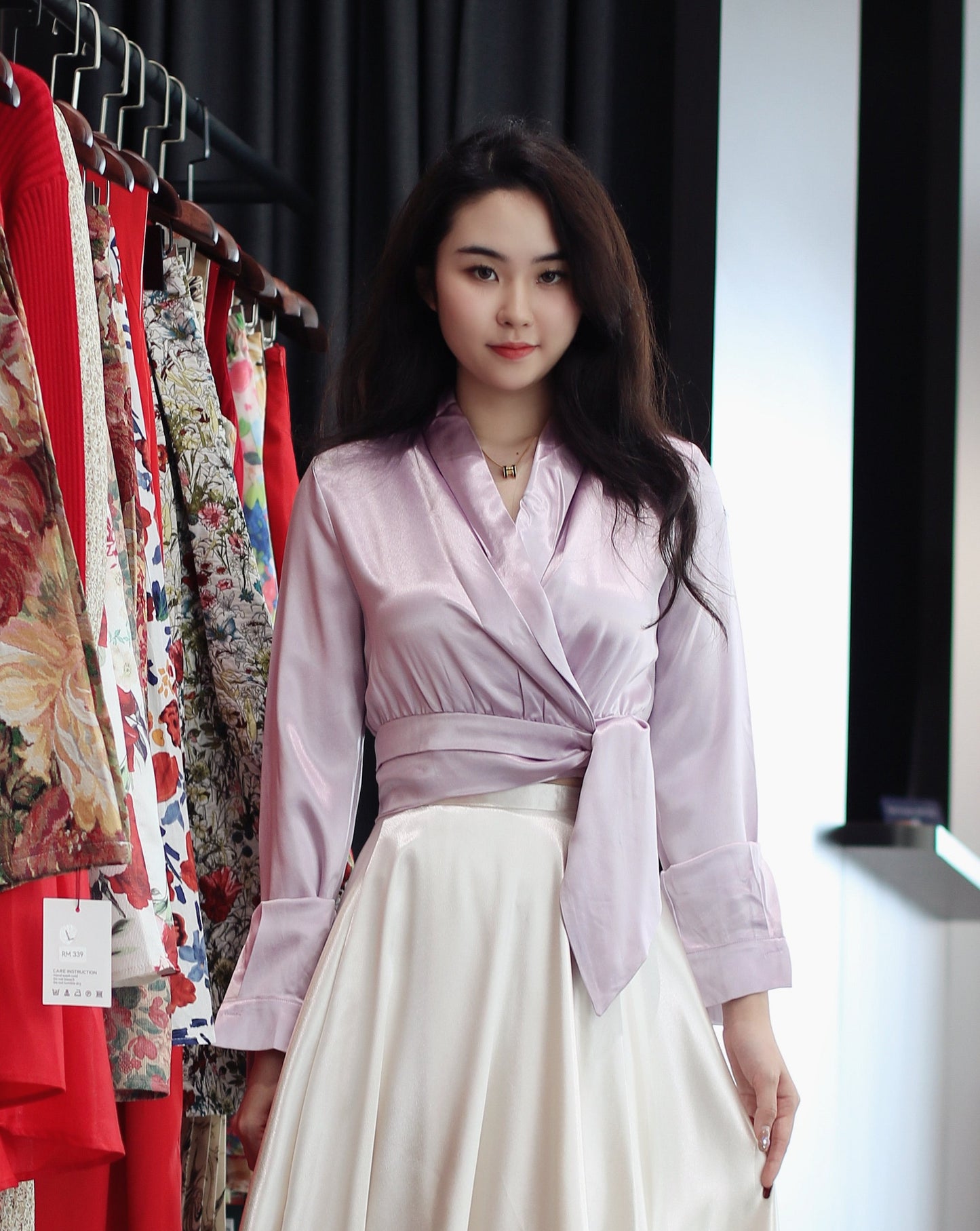 Purple Silk Top with Ribbon Tie BCT369