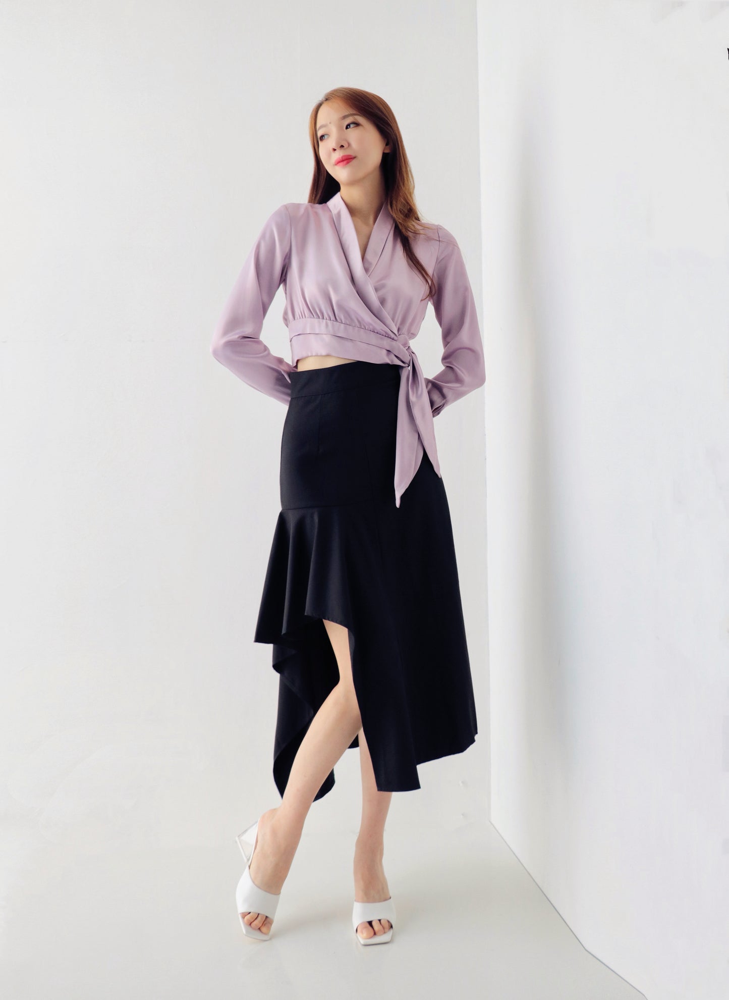 Purple Silk Top with Ribbon Tie BCT369