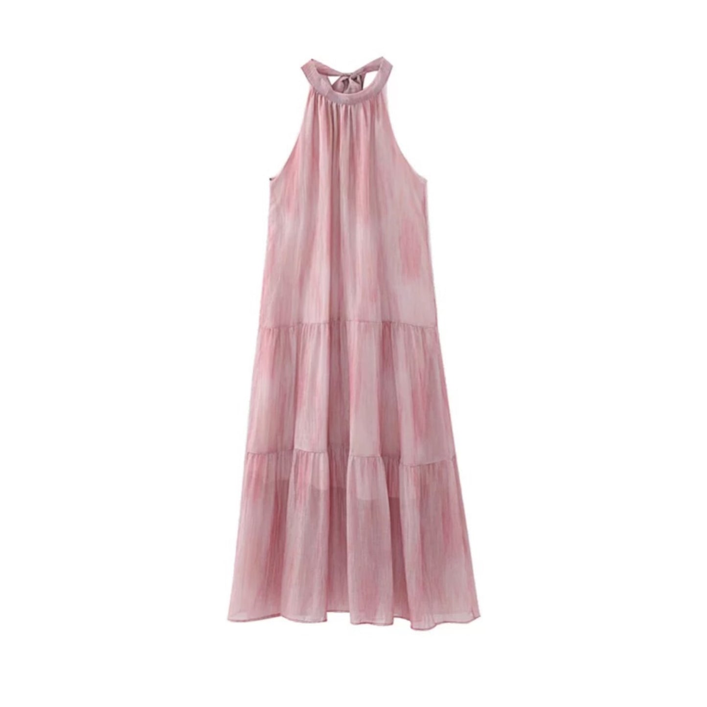 Summer Pink Embossed Details Sleeveless Dress WD78113