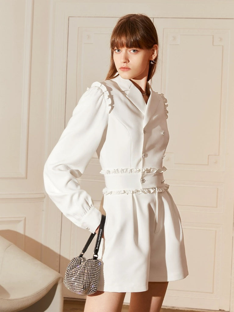 White Suit Fabric Short Jumpsuit W967863