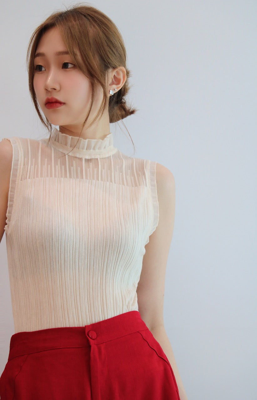 Lace Collar Sleeveless Top BT12623