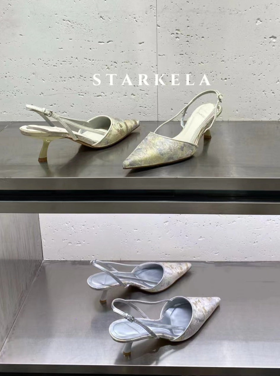 Secret Garden Embroidery Slingback Heels