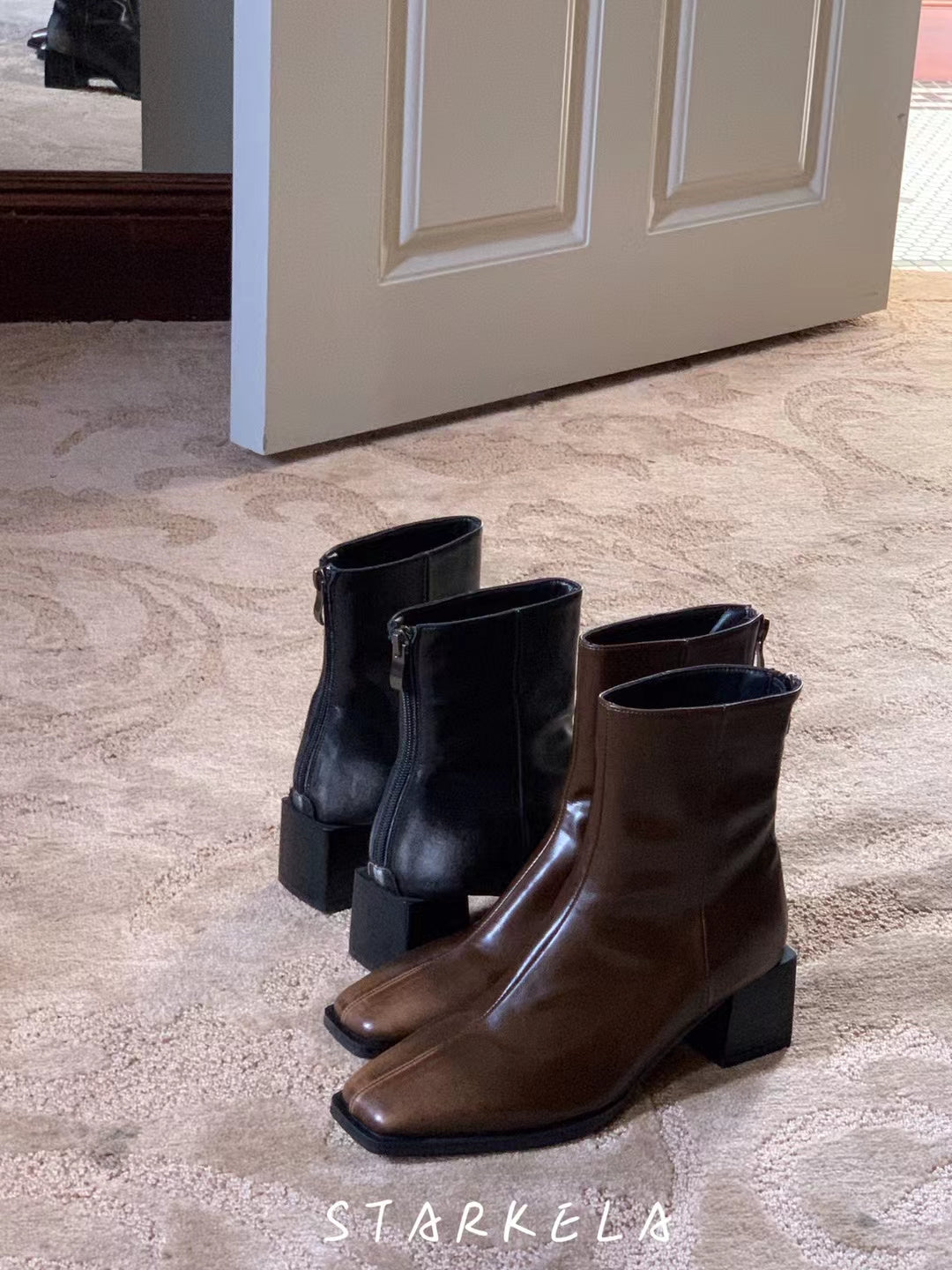 Square Front Low Heeled Ankle Boots SW6657