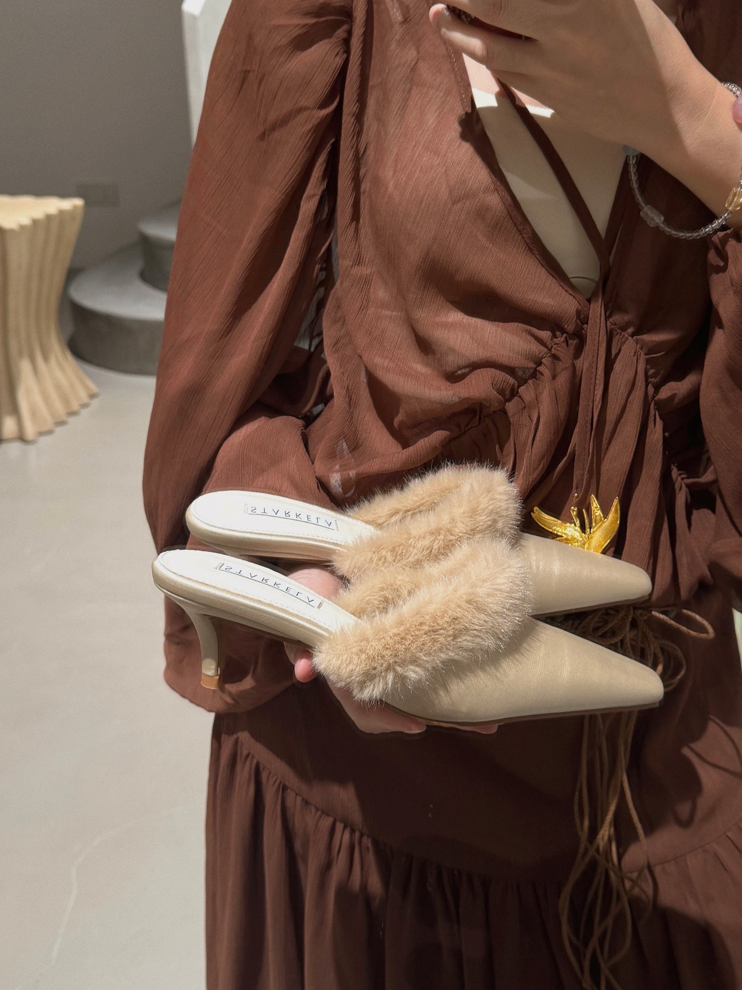 Starkela Fluffy Mid Heels