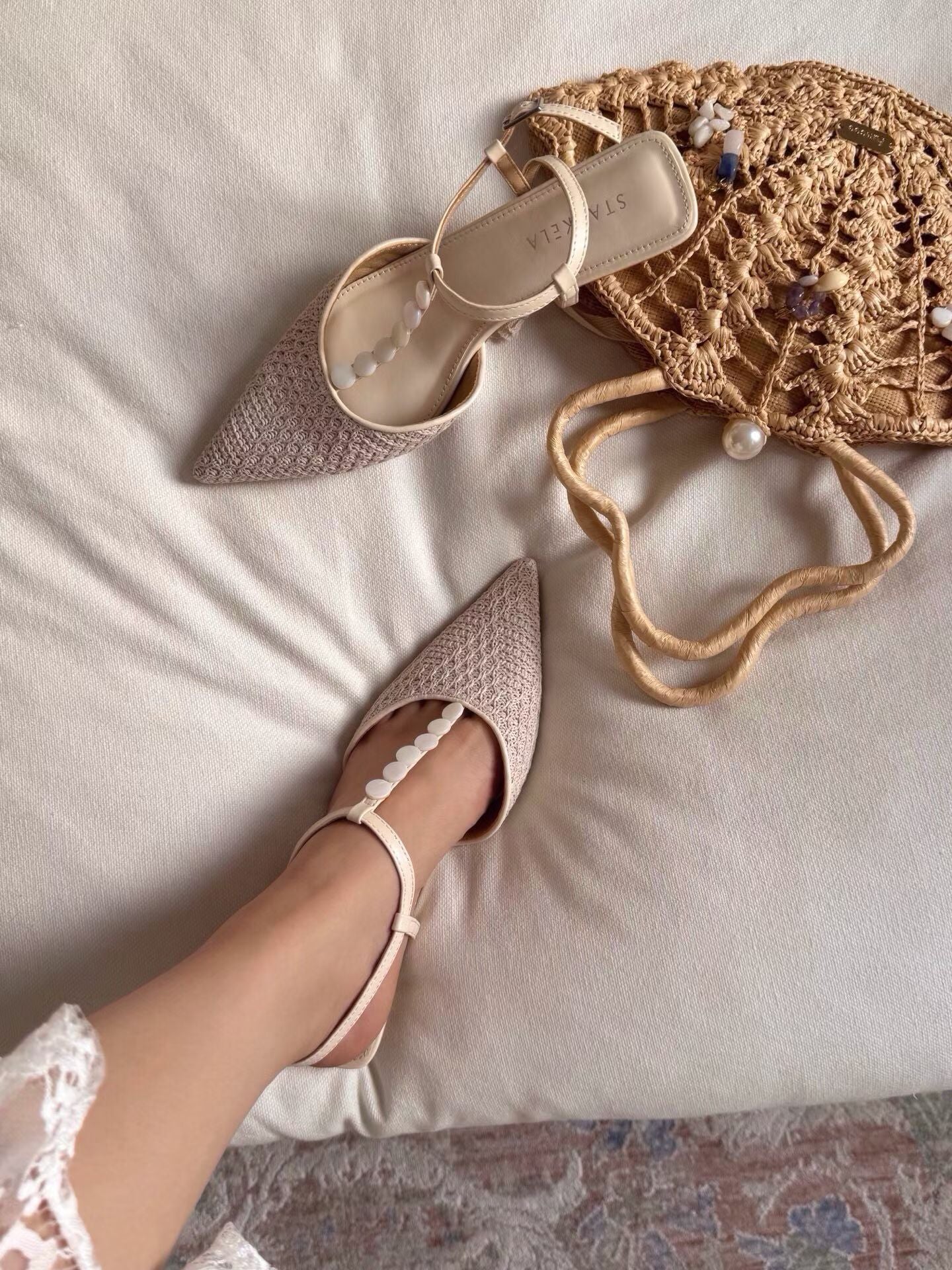 Ocean Pearl Slingback Heels ST803