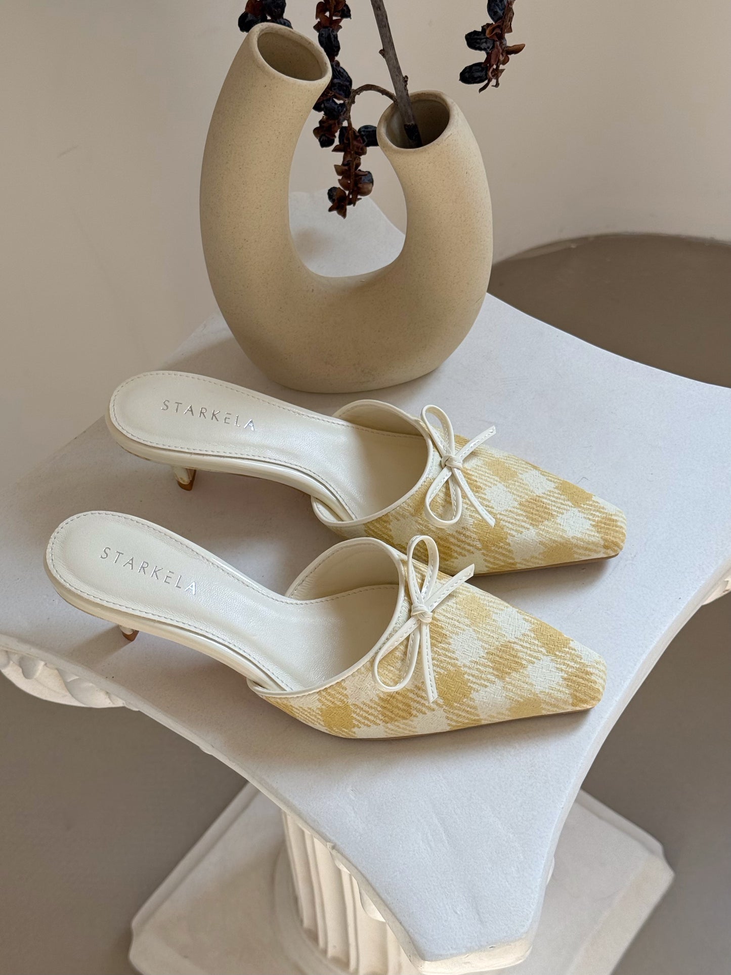 Ribbon Texture Gimgham Mules ST858