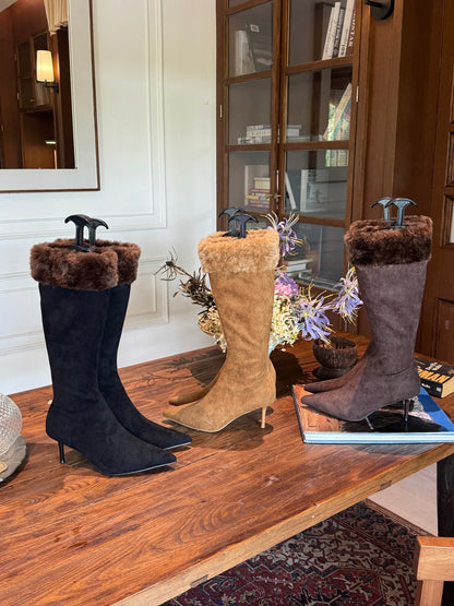 Fur Cuff Pointed Knee-High Boots ST1961