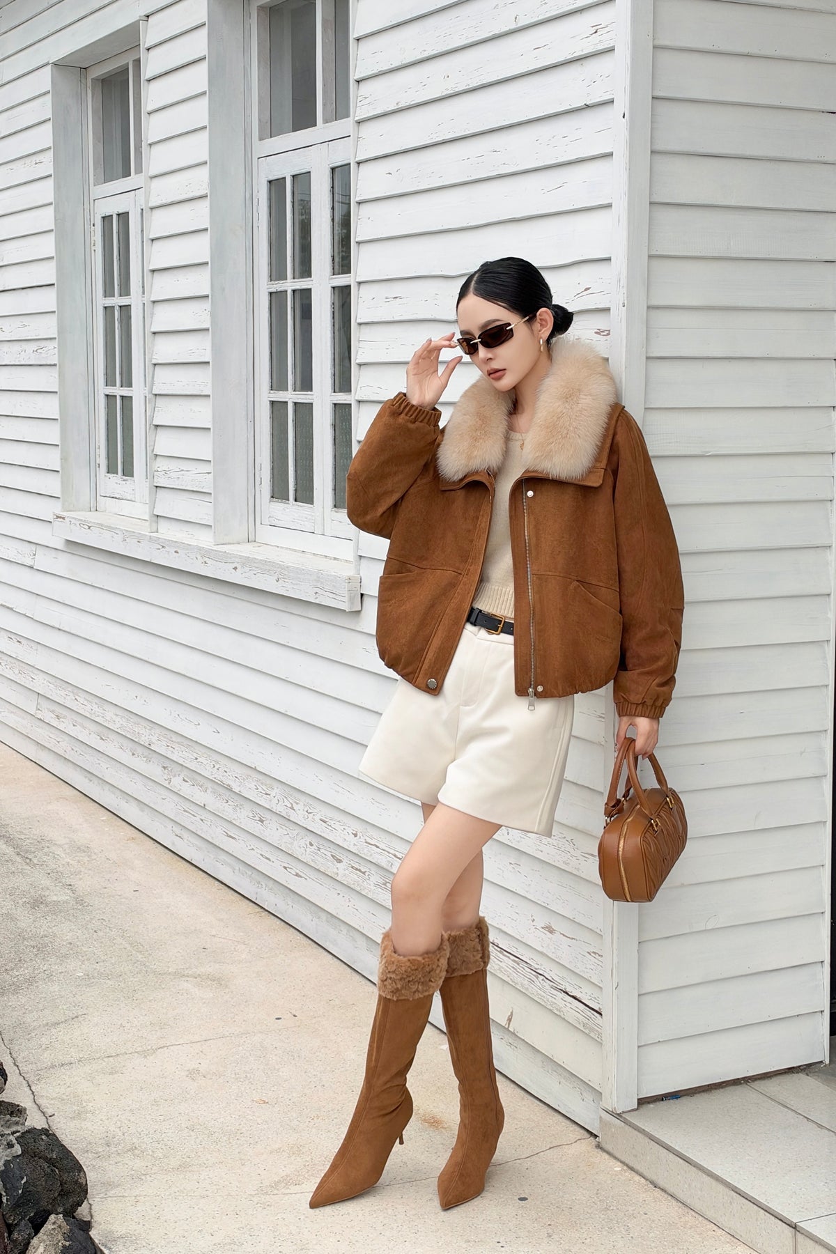Fur Cuff Pointed Knee-High Boots ST1961