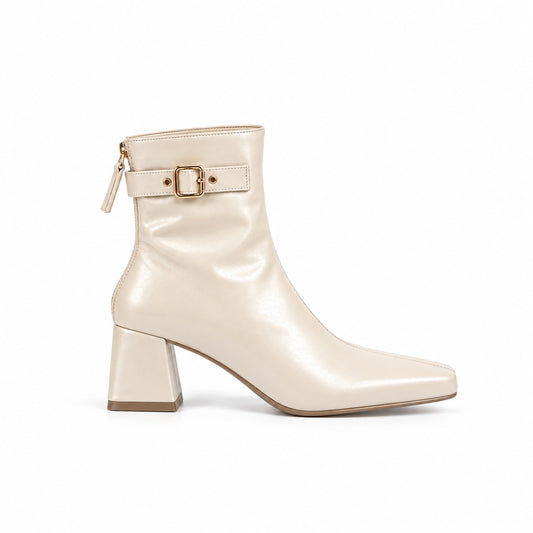 Block Heel Leather Ankle Boots ST990