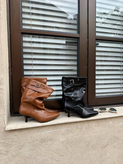 Vintage Draped Buckle Pointy Boots SF6603