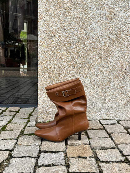 Vintage Draped Buckle Pointy Boots SF6603