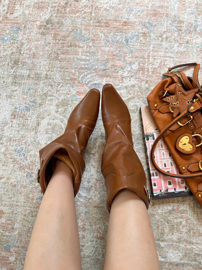 Vintage Draped Buckle Pointy Boots SF6603