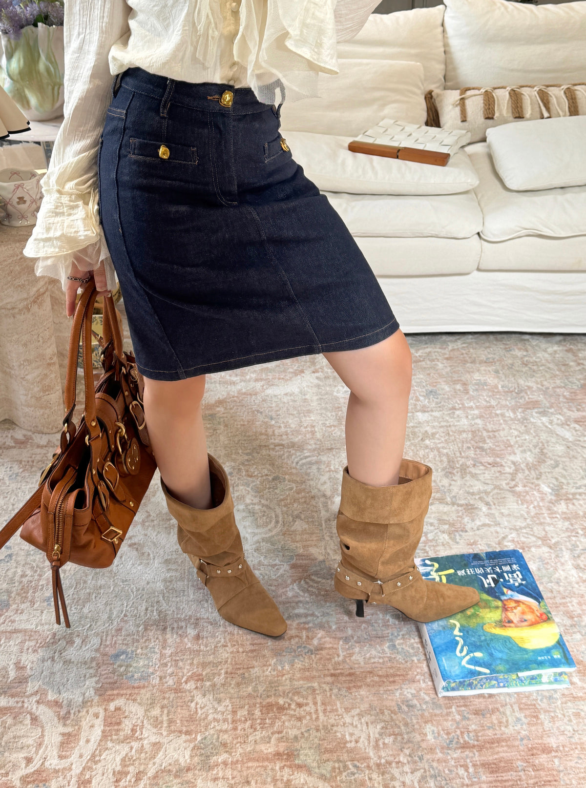 Vintage Studded Slouch Boots SF6608