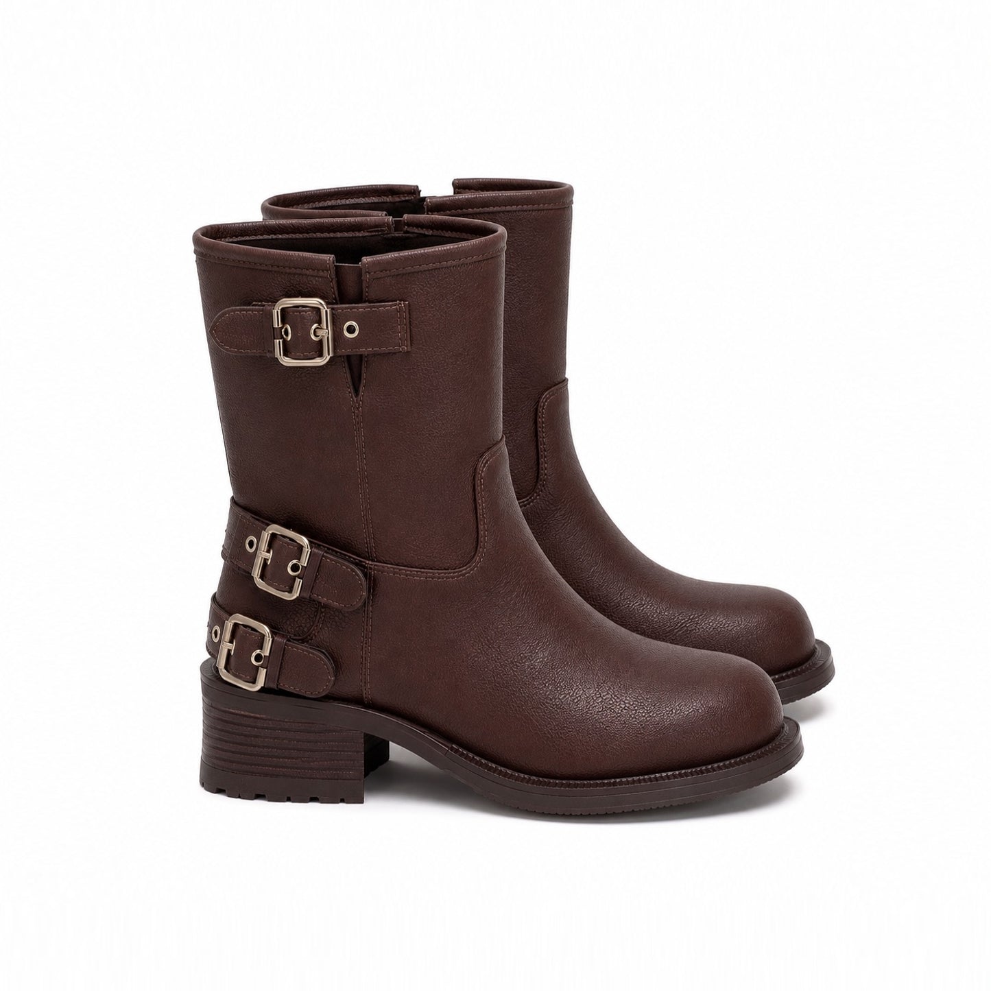 Vintage Buckle Mid-Calf Rider Boots