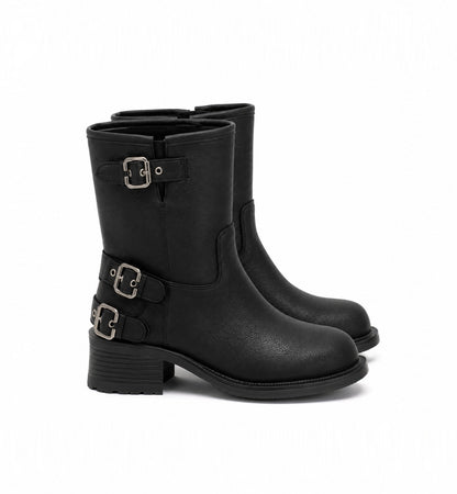 Vintage Buckle Mid-Calf Rider Boots