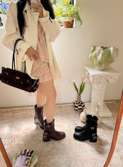 Vintage Buckle Mid-Calf Rider Boots