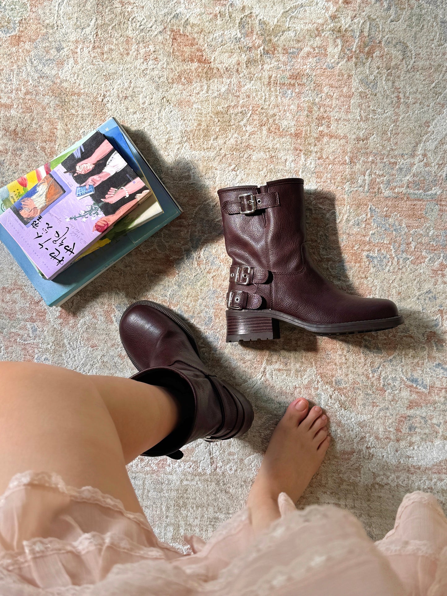 Vintage Buckle Mid-Calf Rider Boots