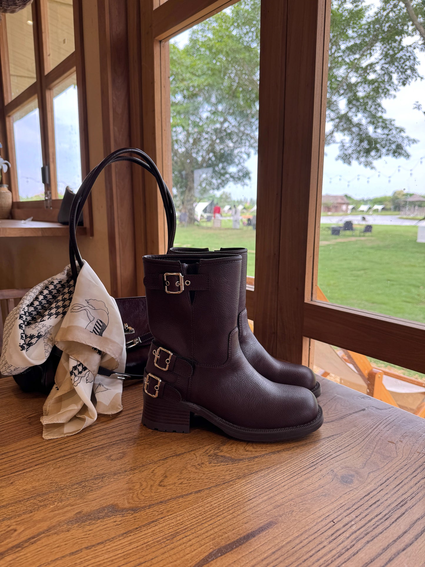 Vintage Buckle Mid-Calf Rider Boots