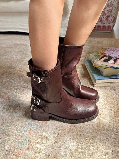 Vintage Buckle Mid-Calf Rider Boots