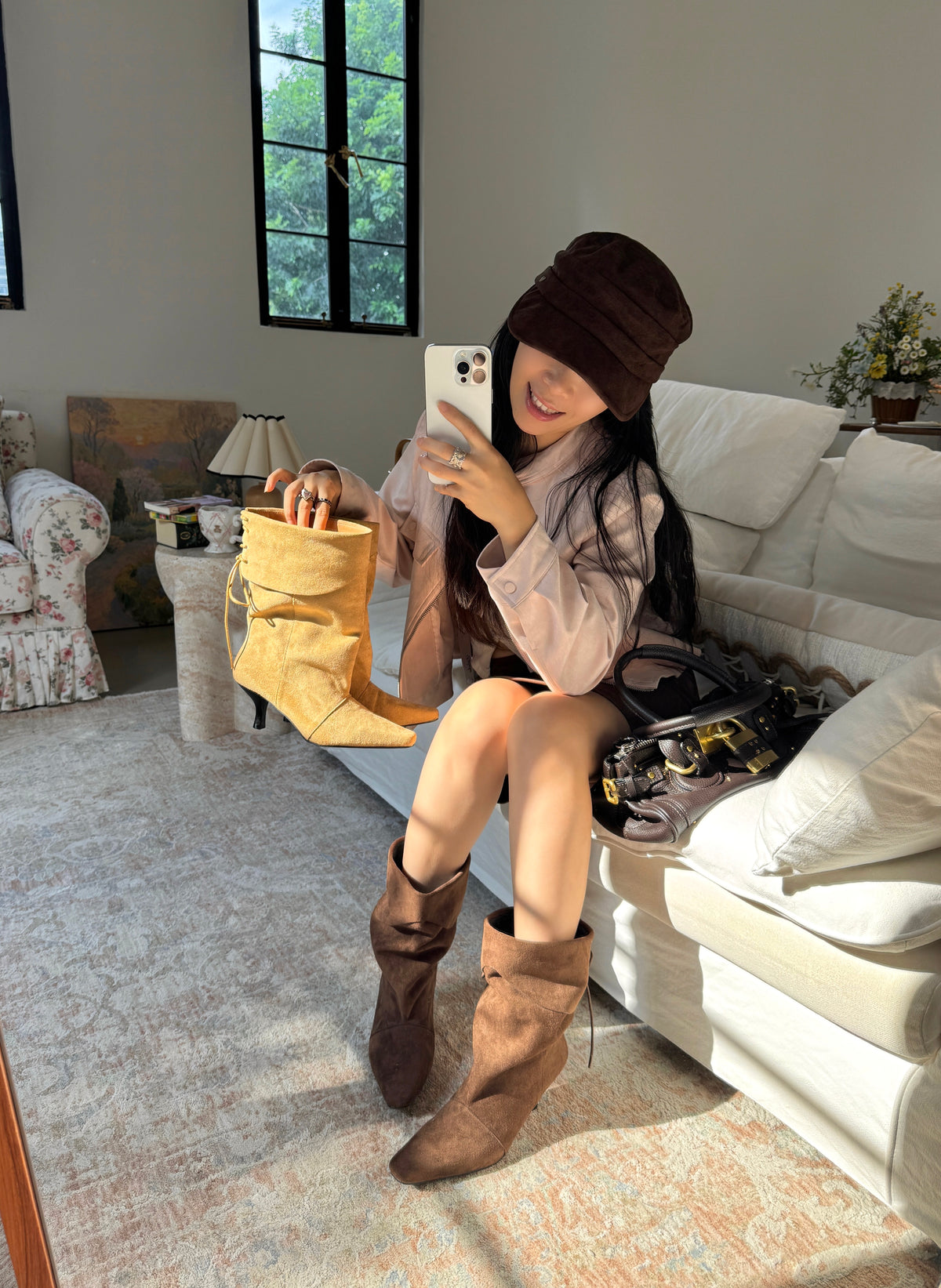 Suede Back-Lace Slouch Rider Boots SF6606