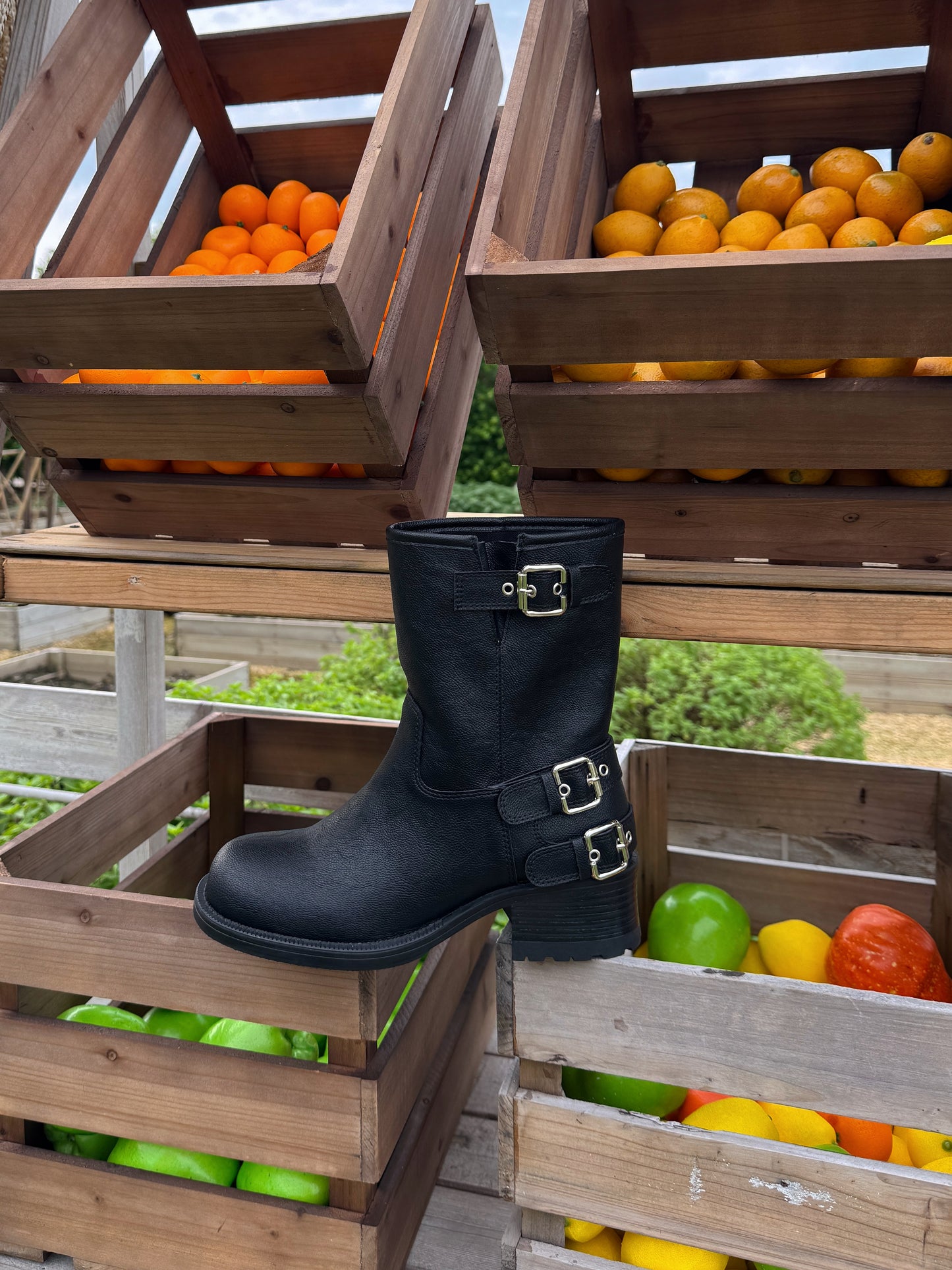 Vintage Buckle Mid-Calf Rider Boots