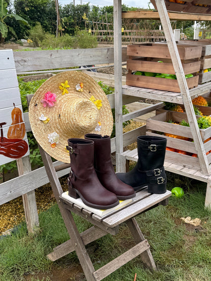 Vintage Buckle Mid-Calf Rider Boots