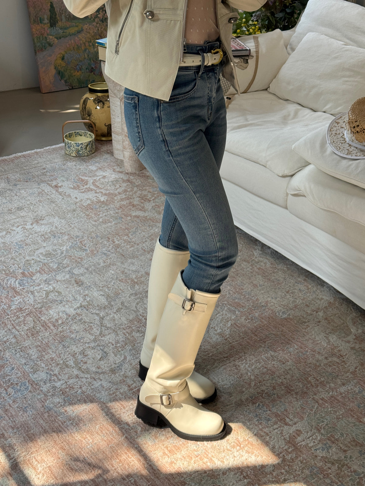 Double Buckle Rider Knee High Boots SW1815