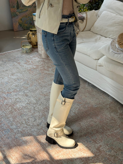 Double Buckle Rider Knee High Boots SW1815