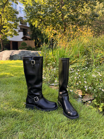 Double Buckle Rider Knee High Boots SW1815