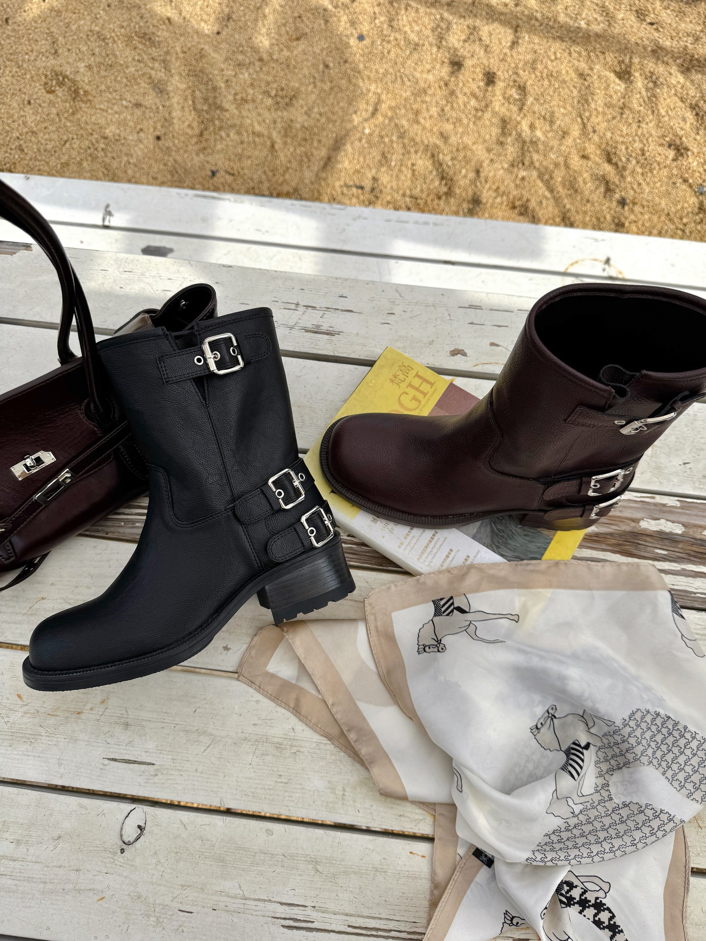 Vintage Buckle Mid-Calf Rider Boots