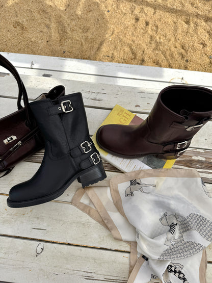 Vintage Buckle Mid-Calf Rider Boots
