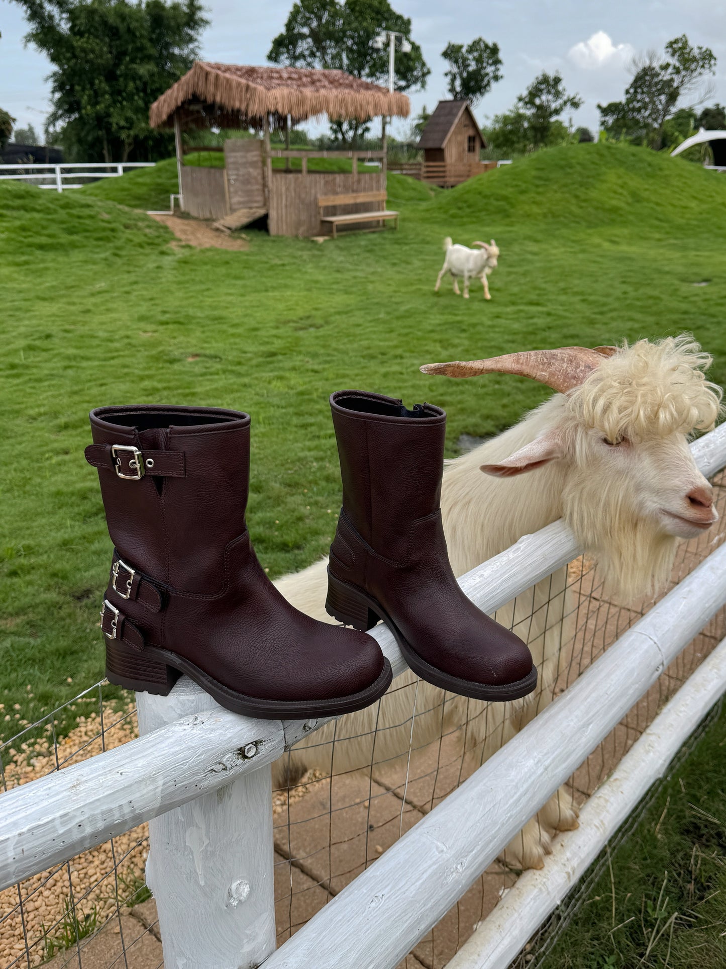 Vintage Buckle Mid-Calf Rider Boots
