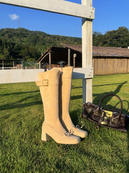 Vintage Bow Buckle Knee-High Boots ST1911