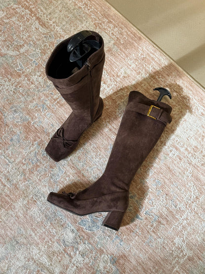 Vintage Bow Buckle Knee-High Boots ST1911