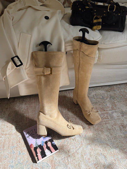 Vintage Bow Buckle Knee-High Boots ST1911